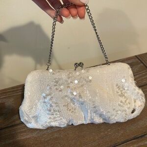 Olga Berg White Sequin Clutch